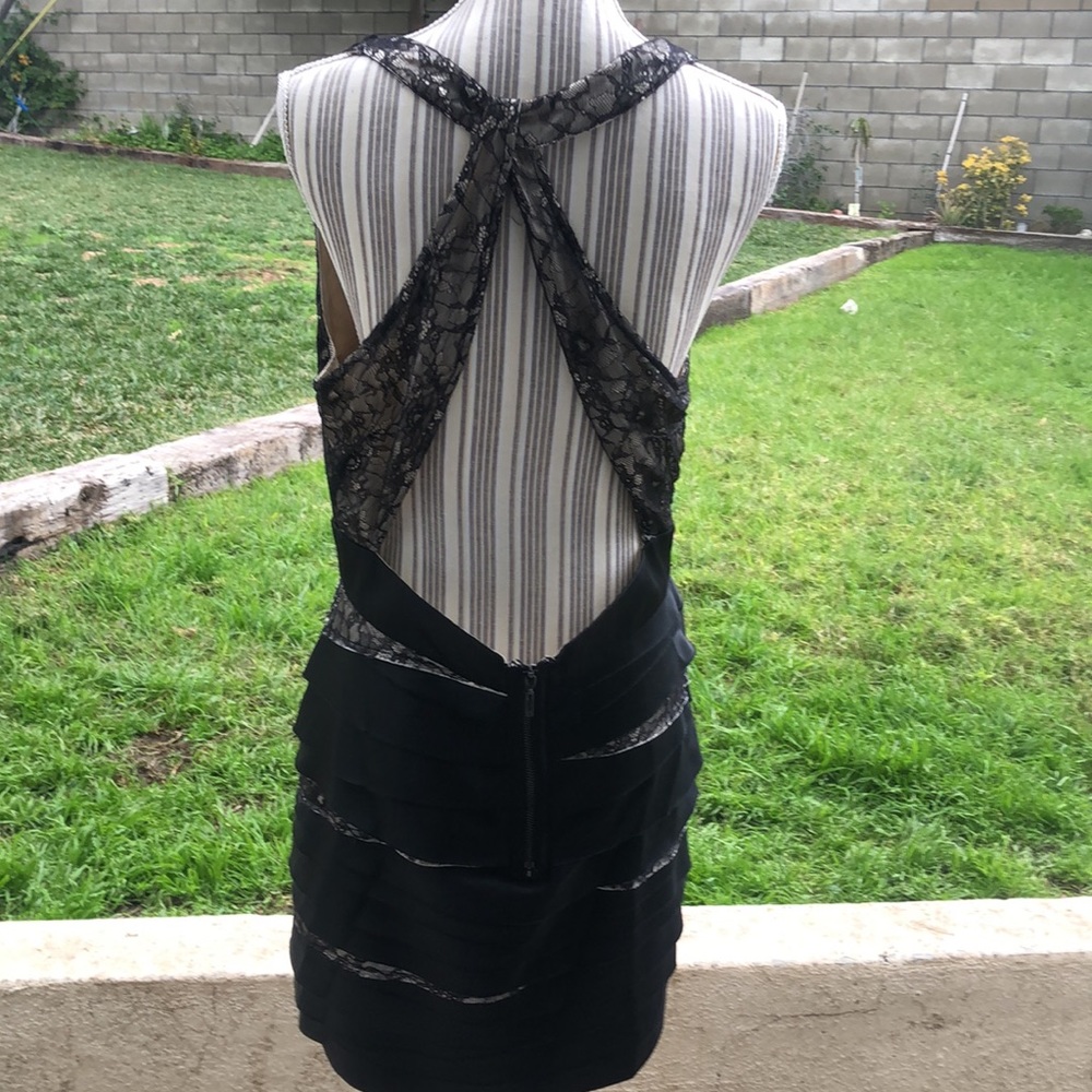 Stunning BEBE layered with satin and lace dress.  Sexy Low deep V cut front. - Picture 4 of 13